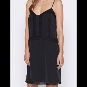 Joie Black Silk Lace Trimmed Mini Spaghetti Strap Fiorato Slip Dainty Dress